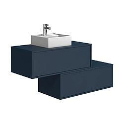 Avis Vente-Unique Meuble de salle de bain suspendu bleu nuit avec simple vasque carrée et deux tiroirs - 94 cm - TEANA II