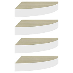 vidaXL Étagères d'angle murales 4 pcs Chêne et blanc 25x25x3,8 cm MDF