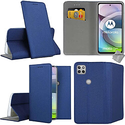 Htdmobiles Housse etui portefeuille avec coque intérieure en silicone pour Motorola Moto G 5G + film ecran - BLEU MAGNET