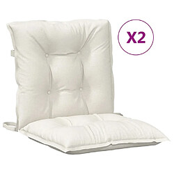 vidaXL Coussins de chaise à dossier bas lot de 2 crème mélangé tissu