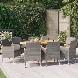 Salle à manger de jardin 9 pcs,Table et chaise à dîner avec coussins Gris -MN56547