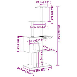 Helloshop26 Arbre à chat meuble tour grimper jouet grattage grattoir escalade plateforme avec griffoirs en sisal foncé 145 cm gris 02_0022664 pas cher