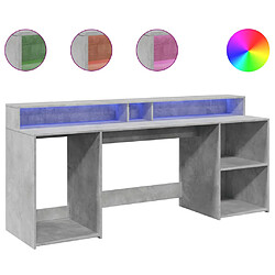 Helloshop26 Bureau table poste de travail meuble d'ordinateur informatique étude et lumières LED 200 x 55 x 91cm bois d'ingénierie gris 02_0023803