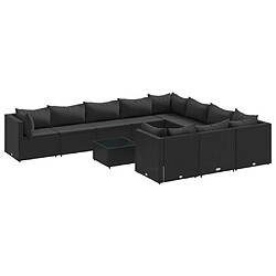 vidaXL Salon de jardin 11 pcs avec coussins noir résine tressée