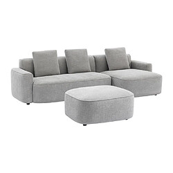 Avis Vente-Unique Canapé d'angle droit et pouf en tissu texturé gris POMIANGO