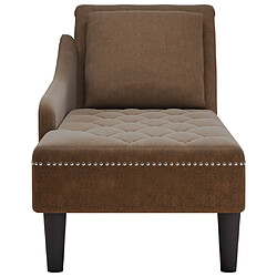 Avis vidaXL Fauteuil long avec coussin et accoudoir droit marron similicuir