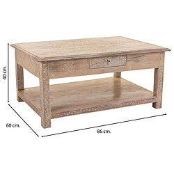 Pegane Table basse, table de salon avec 1 tiroir en bois coloris naturel - Longueur 86 x Profondeur 60 x Hauteur 40 cm