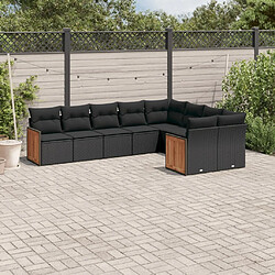 Maison Chic Salon de jardin 9 pcs avec coussins | Ensemble de Table et chaises | Mobilier d'Extérieur noir résine tressée -GKD66269