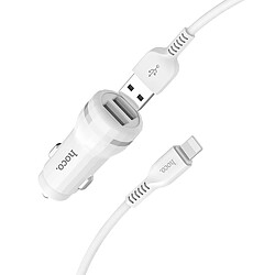 HOCO Chargeur Voiture Staunch 2 x USB 2,4A + cable pour iPhone Lightning 8-pin Z27 Blanc