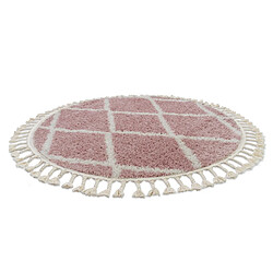 Avis RUGSX Tapis BERBER TROIK A0010 cercle rose et blanc Franges berbère marocain shaggy cercle 160 cm