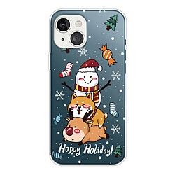 Coque en TPU antichoc, motif de Noël, antichute pour votre iPhone 14 Plus - Shiba Inu Snowman Deer