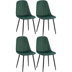 Decoshop26 Set de 4 chaises de salle à manger coutures décoratives verticales en tissu vert et pieds métal noir 10_0001753