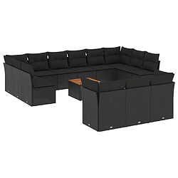 vidaXL Salon de jardin avec coussins 14 pcs noir résine tressée