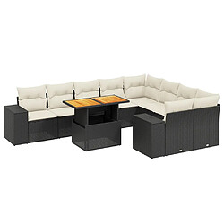 vidaXL Salon de jardin 10 pcs avec coussins noir résine tressée