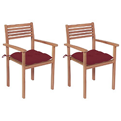 vidaXL Chaises de jardin lot de 2 avec coussins bordeaux Teck massif