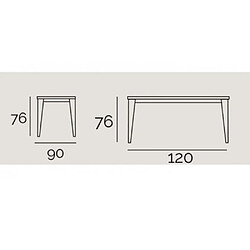 Inside 75 Table repas GEO 4 couverts 120 x 90 x 76 cm pieds chêne plateau verre blanc