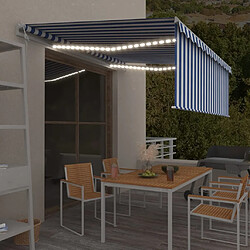 Maison Chic Auvent automatique | Store banne extérieur | Marquise store capteur de vent LED 4,5x3 m Bleu blanc -MN94593