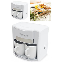 Techwood Cafetière électrique 2 Tasses Duo Blanche Filtre permanent lavable 500W Blanche Arrêt automatique