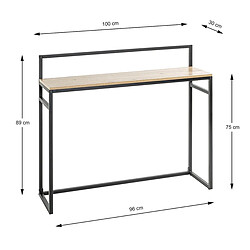 Pegane Meuble console, table console en bois coloris chêne et métal noir -longueur 100 x profondeur 30 x hauteur 89 cm