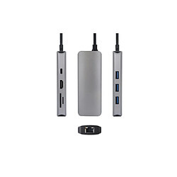 Hub USB C Urban Factory 8 en 1 avec 3 USB A 1 HDMI 4K 60Hz 1 RJ45 lecteurs cartes SD et Micro SD 1 USB C 100W PD Gris anthracit