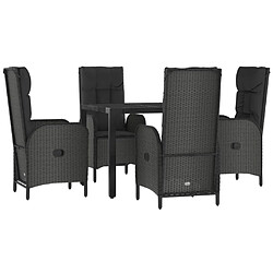 Avis Maison Chic Mobilier à dîner 5 pcs de jardin avec coussins - Ensemble table et chaises d'extérieur - Salon/Mobilier de jardin classique Noir Résine tressée -MN62963