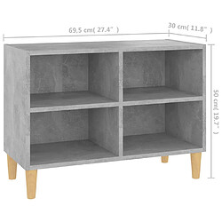 vidaXL Meuble TV avec pieds en bois massif Gris béton 69,5x30x50 cm pas cher