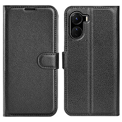 Etui en PU texture litchi, fermoir magnétique avec support pour votre Vivo Y16 4G - noir