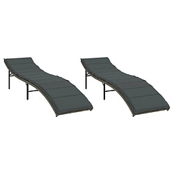 vidaXL Chaises longues lot de 2 avec coussins gris résine tressée