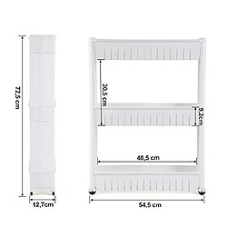 SONGMICS 3 étages Etagère de Rangement, Armoires de Cuisine, Chariot de Stockage, Meuble de Rangement à roulettes, Etagère de Cuisine, Salle de Bains roulante 72,5 cm avec Blanc KTR03W pas cher