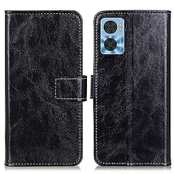 Etui en PU texture rétro crazy horse, fermoir magnétique, anti-rayures avec support pour votre Motorola Moto E22i 4G/E22 4G - noir