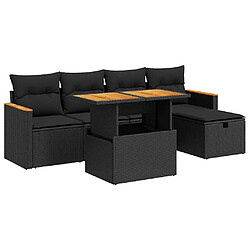 vidaXL Salon de jardin 6 pcs avec coussins noir résine tressée