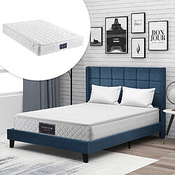 KOMHTOM Lit double 140x200 cm avec matelas souple, tête de lit Confortable, revêtement en Tissu capitonné Bleu