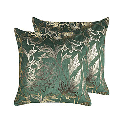 Beliani Lot de 2 coussins DAFFODIL Velours 45 x 45 cm Floral Vert émeraude