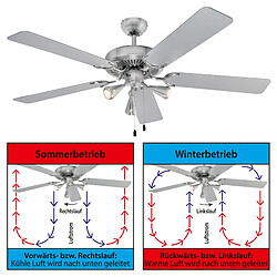 Ventilateur de Plafond avec Lumière, Silencieux, 3 Vitesses, Fonction Été-Hiver, 60, Argent, Proficare, DVL 3078