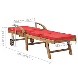 vidaXL Chaises longues avec coussins 2 pcs Bois de teck solide Rouge pas cher