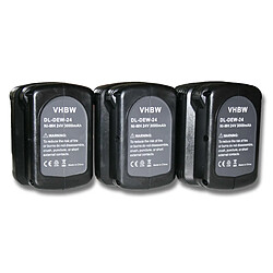 3x Batterie Ni-MH 3000mAh (24V) vhbw pour outils DW004K2H, DW005, DW005K-2, DW005K2C, DW005K2H comme Dewalt DE0240, DE0240-XJ, DE0241, DE0243.