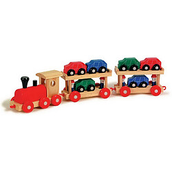 SMALL FOOT Train de transport de voitures avec accessoires en bois Gilla