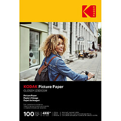 KODAK - 100 feuilles de papier photo 230g/m², brillant, Format A6 (10x15cm), Impression Jet d'encre - 9891164 - Blanc