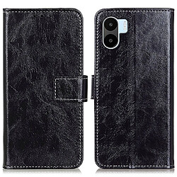 Etui en PU texture rétro crazy horse, fermoir magnétique, anti-chute, anti-rayures avec support pour votre Xiaomi Redmi A1 4G - noir