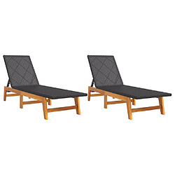 Helloshop26 Lot de 2 transats chaise longue bain de soleil lit de jardin terrasse meuble d'extérieur noir/marron résine tressée/bois d'acacia 02_0012147