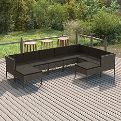 Maison Chic Salon de jardin 9 pcs + coussins - Mobilier/Meubles de jardin - Table et chaises d'extérieur Résine tressée Gris -MN86964