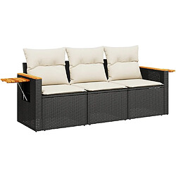 Maison Chic Salon de jardin 3 pcs avec coussins | Ensemble de Table et chaises | Mobilier d'Extérieur noir résine tressée -GKD26797