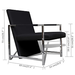 vidaXL Fauteuils lot de 2 avec cadre chromé noir similicuir pas cher