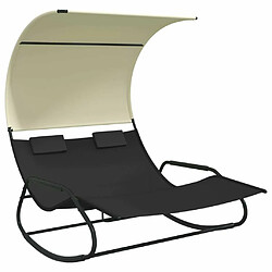 Maison Chic Chaise longue | Transat Bain de soleil double à bascule avec auvent Noir et crème -GKD34515