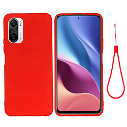 Coque en silicone souple avec sangle rouge pour votre Xiaomi Redmi K40/K40 Pro/K40 Pro+/Poco F3/Mi 11i