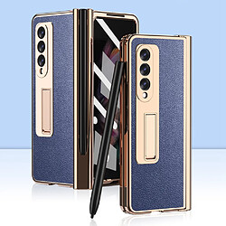 Coque en TPU + PU texture litchi avec béquille et porte-stylo bleu pour votre Samsung Galaxy Z Fold3 5G