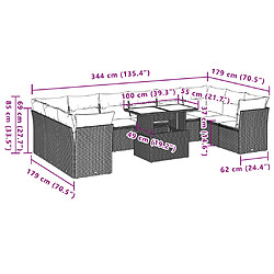 Acheter vidaXL Salon de jardin 11 pcs avec coussins gris résine tressée