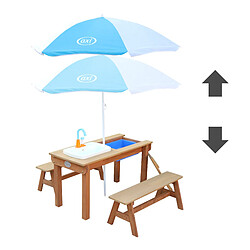 Acheter AXI Dennis Table Sable et Eau en Bois Marron | Table d'eau avec couvercle, boîtes de rangement, parasol & jeu évier de cuisine | Table de Jeu Enfant à Eau pour le jardin