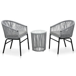 Maison Chic Ensemble de bistro 3 pcs avec coussins,Table + chaises + coussins de jardin Rotin PE Gris -GKD360289