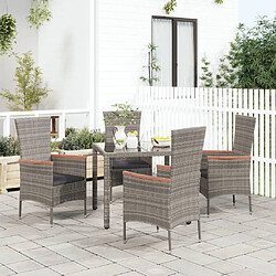 vidaXL Chaises de jardin avec coussins lot de 4 Résine tressée Gris